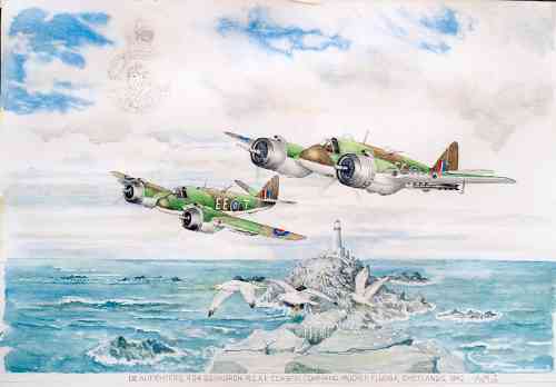 Beaufighters, 404 Squadron R.C.A.F. Coastal Command, Muckle Flugga, Shetlands 1942 - painting © Alan Mann 2003
