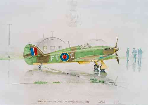 GROUNDED:  Hurricane L1592 43 Squadron November 1940